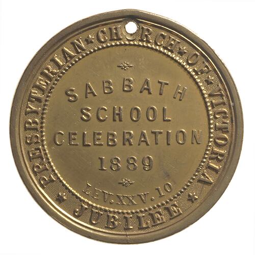 Medal - Sabbath School Celebration, Australia, 1889