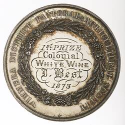 Medal - Wimmera District Pastoral & Agricultural Society Silver Prize, 1873 AD