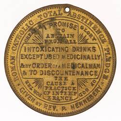 Medal - Roman Catholic Total Abstinence Pledge, c. 1885 AD