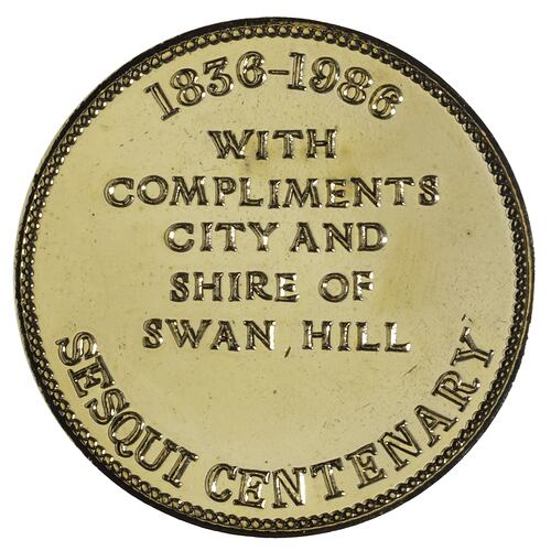 Medal - Sesquicentenary of Victoria, Shire of Swan Hill, 1985 AD