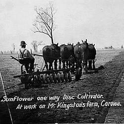 Photograph - Sunshine Harvester Works, Horse-drawn Sunflower Disc Culivator, Corowa, Victoria, circa 1920