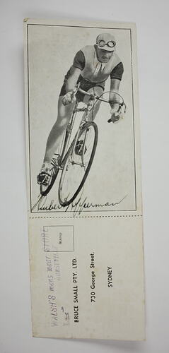 Photographic image of Hubert Opperman on a bicycle.