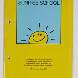 Yellow booklet cover with blue square featuring yellow smiling 'sunshine' face. Black printed text above/below