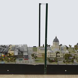 Model of Melbourne Museum, Royal Exhibition Building and Carlton Gardens. View from east.