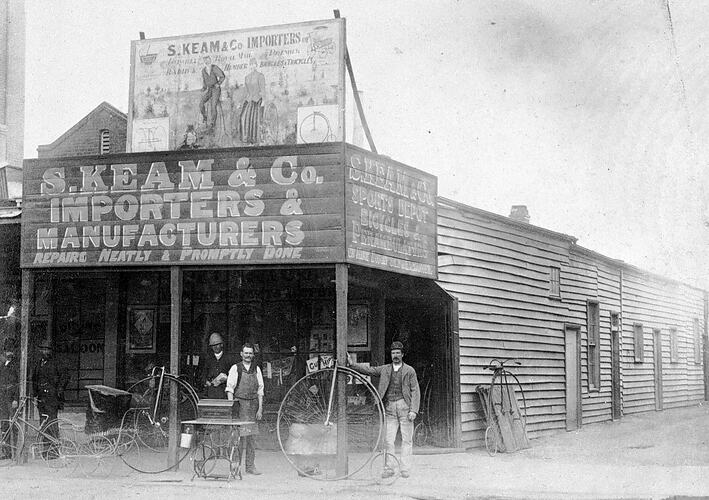 S. KEAM & CO. IMPORTERS & MANUFACTURERS. REPAIRS NEATLY AND PROMPTLY DONE. SPORTS DEPOT, BICYCLES