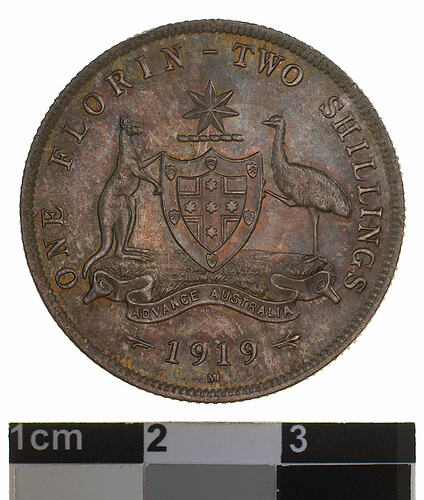 Specimen Coin - Florin (2 Shillings), Australia, 1919, photographed by Museums Victoria