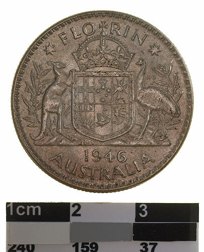 Coin - Florin (2 Shillings), Australia, 1946, photographed by Museums Victoria