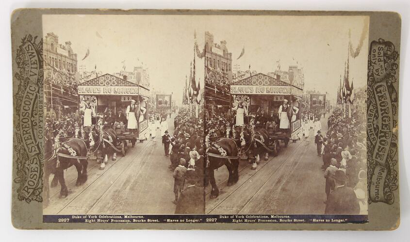 Duke of York Celebrations, Eight Hour Procession, Bourke Street, Melbourne, "Slaves No Longer"