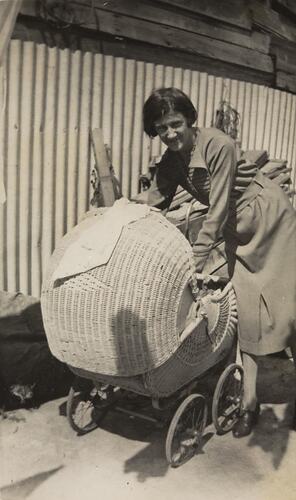 Digital Photograph - Mother with Baby in Cane Pram, St Kilda, late 1930s