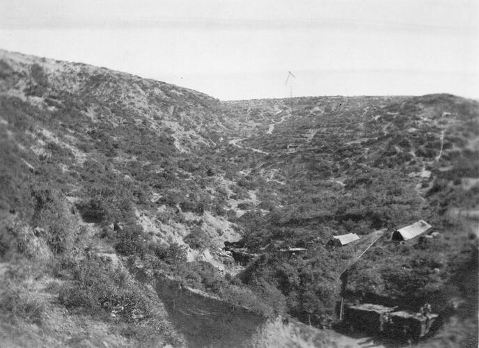 Victoria Gully with army tents and trucks at 3rd Field D.S.