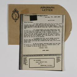 Letter - Airgraph Letter, Private Jimmy Jones to Chairman of Kodak Comforts Fund, 11 Nov 1942