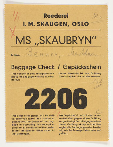 Receipt - MS Skaubryn Baggage Check [Benner]
