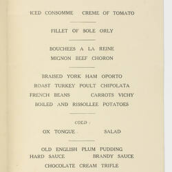 Menu - TSS Moreton Bay, 9th Dec 1948