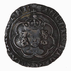Coin, round, a crowned bust of the King facing; text around HENRIC DI GRA REX AGLI Z FR.