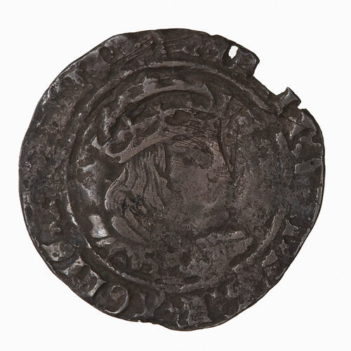 Coin, round, a crowned bust of the King facing right within a circle of beads; text around.