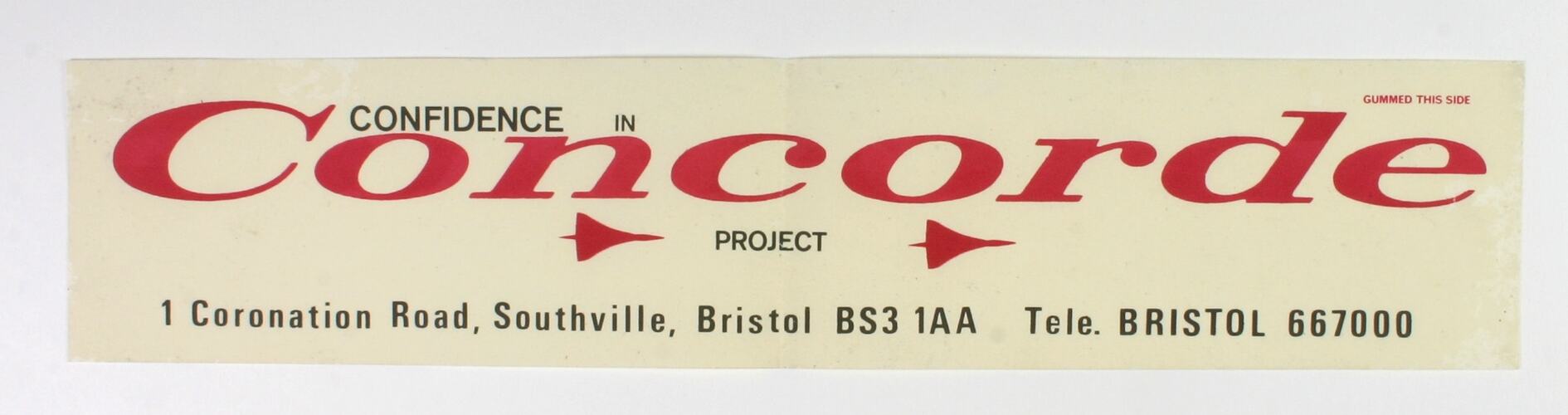 Baggage Sticker - Concorde Project, Bristol, 1975