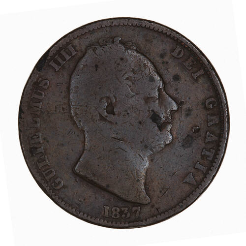 Coin - Halfpenny, William IV, Great Britain, 1837 (Obverse)