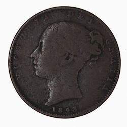 Coin - Farthing, Queen Victoria, Great Britain, 1843 (Obverse)