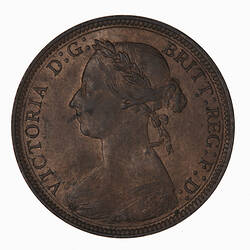 Coin - Halfpenny, Queen Victoria, Great Britain, 1883 (Obverse)