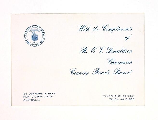Compliments Slip - Country Roads Board, Opening of Calder Freeway, Niddrie, Victoria, 21 Apr 1972