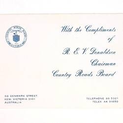 Compliments Slip - Country Roads Board, Opening of Calder Freeway, Niddrie, Victoria, 21 Apr 1972