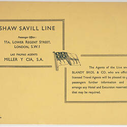 Booklet - 'Las Palmas', Shaw Savill Line, circa 1960s