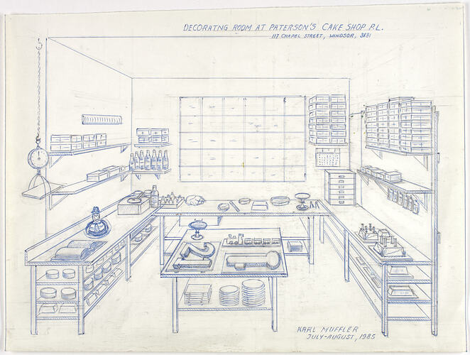 Drawing - Paterson's Cake Shop, Karl Muffler, 1985