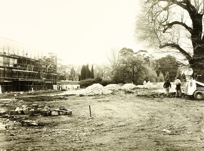 Photograph - Construction of Centennial Gardens  from South, Exhibition Building, Melbourne, 1980