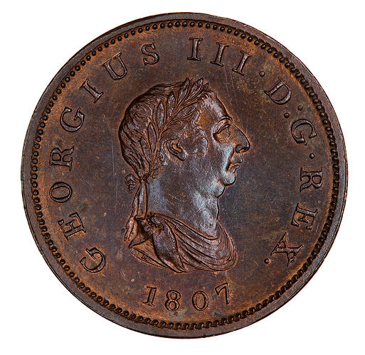 Coin - Halfpenny, George III, Great Britain, 1807 (Obverse)