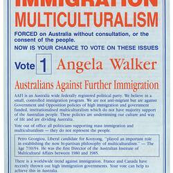 Leaflet - Australians Against Further Immigration, 1994