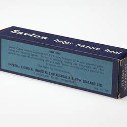 Blue cardboard box for antiseptic cream.