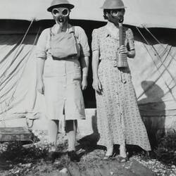 Photograph - Nell Duncanson and Isabel Plante Wearing Gas Masks, Israel, World War II, 1939-1943