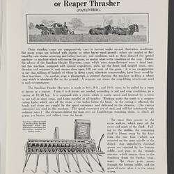 Catalogue - H.V. McKay, Stripper Harvester, circa 1925