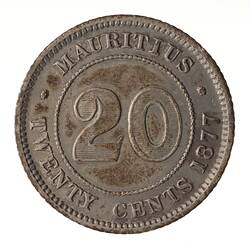 Coin - 20 Cents, Mauritius, 1877