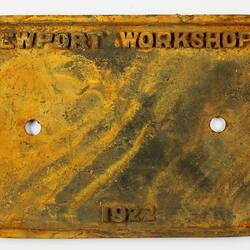 Backing Plate - Victorian Railways, Newport Workshops, 1922