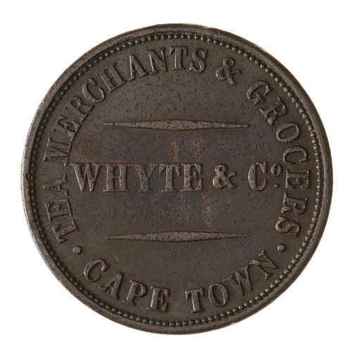 Trade Token - 1/2 Penny, Whyte & Co., Cape Town, South Africa, 1861