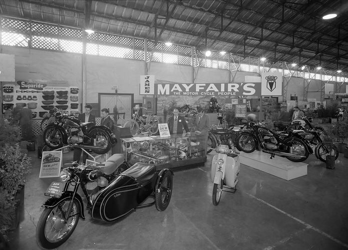 DKW Motorcycle Display, Trade Fair, Melbourne, Victoria, 1955
