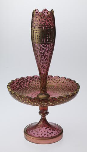 Gilded Red Glass Epergne, European, circa 1880