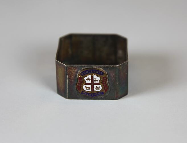 Napkin Ring - Centenary of Melbourne, Silver Plated, Square, 1934