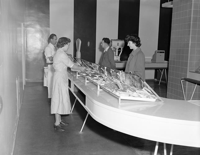 Negative - Customers at Buffet Display, Victoria, Apr 1954