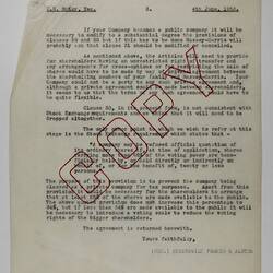 Copy of Letter - Hedderwick Fookes & Alston, to C. N. McKay, Legal Opinion Regarding Agreement with Massey Harris Co., 4 Jun 1953