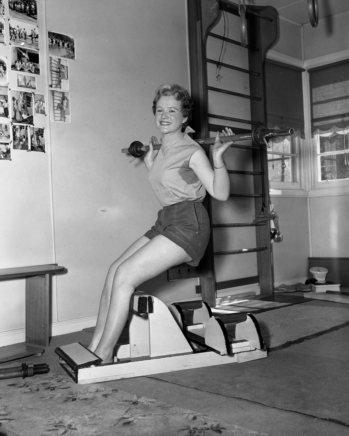 Negative Woman Using Gym Equipment, Melbourne, Victoria, 1956