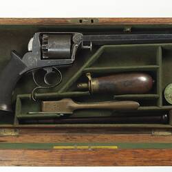 Adams Dragoon Percussion Revolver and accessories in wooden case.