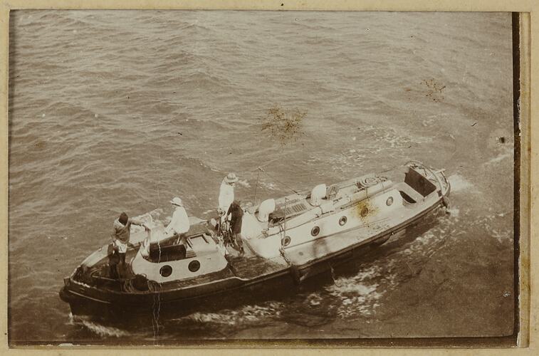 TSS Ceramic, Group on a Small Boat, 1915