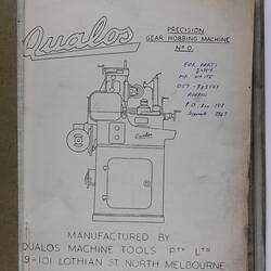Operating Instructions - Qualos Machine Tools Pty Ltd, Gear Hobbing Machine No.0, North Melbourne, Victoria, circa 1950