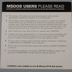 MSDOS User Information Card - Card box Indexing Program