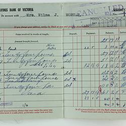 Savings Passbook - State Savings Bank of Victoria, Mrs Wilma J Morter, 1966-1967