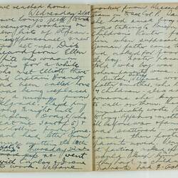 Open book, 2 cream pages dated Wednesday 21st. Cursive handwritten text in black ink. Page 76 and 77.