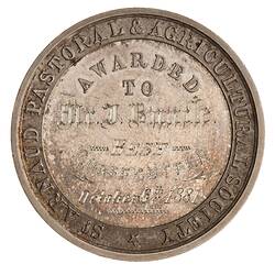 Medal - St Arnaud Pastoral & Agricultural  Society, Silver Prize, Victoria, Australia, 1881