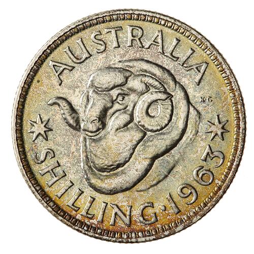 Proof Coin - 1 Shilling, Australia, 1963, photographed by Museums Victoria